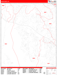 Aliso Viejo Wall Map Zip Code Red Line Style 2024